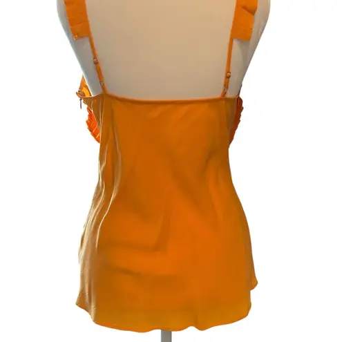 Equipment Orange Silk Ruffled Sleeveless Blouse