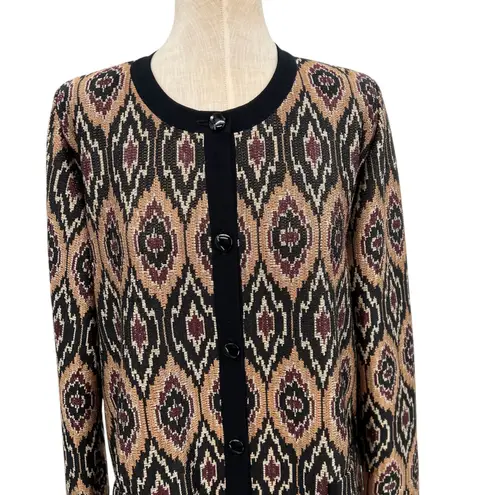 Misook Exclusively Cardigan Sweater Metallic Ikat Print Gold Black Size XL