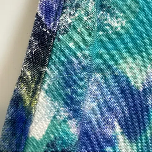 Vintage 90s Babydoll Dress Sleeveless Relaxed Fit Pockets Blue Green Tropical Size L