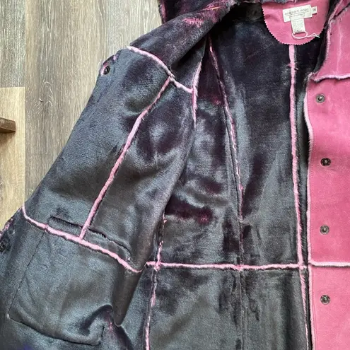 Newport News Vintage Y2K Leather Fur Lined Pink Hooded Winter Coat 1X Coquette Scandigirl