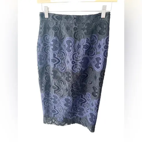 ALC Frank A.L.C Black Blue Embroidered Indian Silk Pencil Skirt Size 0