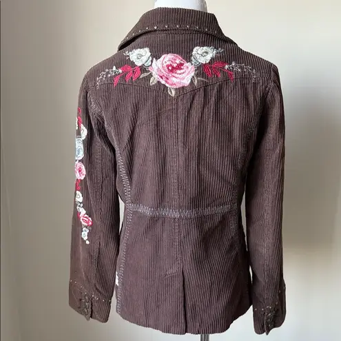 Calix Floral Embroidered Corduroy Jacket Brown Size L