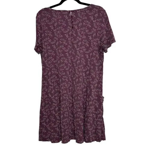 Fat Face UK Purple Floral Short Sleeve Shift Dress Size 12 Boho Pockets