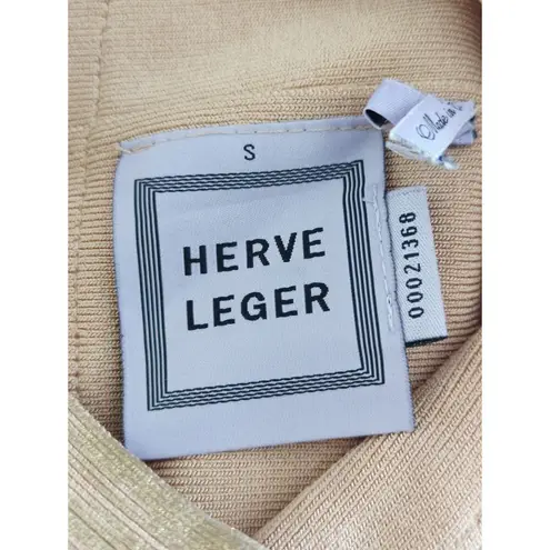 Herve Leger Gold Coated Knit Mini Skirt Bodycon Fitted Size S