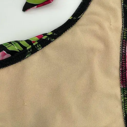 NEW Kechika Floral Bikini Bottoms Side Tie Black Hot Pink Hibiscus Green Size 12