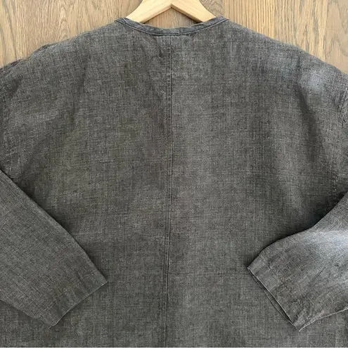Dosa 100% Linen Crew Neck Chore Coat Jacket in Dark Brown Charcoal Size 3 M/L Gray Size M