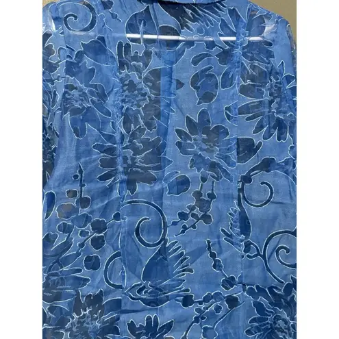 Susan Graver Sheer Floral Zip Up Shirt Jacket Size Small Blue Lightweight