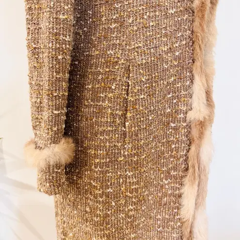 St. John couture genuine fur trim gold knit cardigan/ jacket EUC