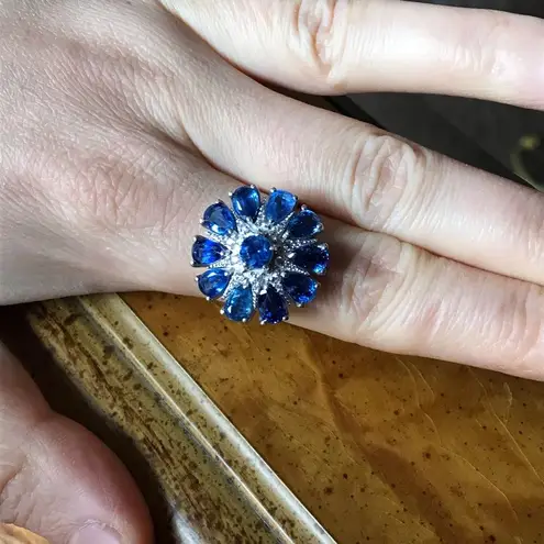 Natural Blue Kyanite Sterling Silver Cocktail Ring Size 10