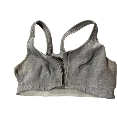 Champion  Womens Gray Zip-Front Sports Bra XL Cotton Blend Racerback Comfortable