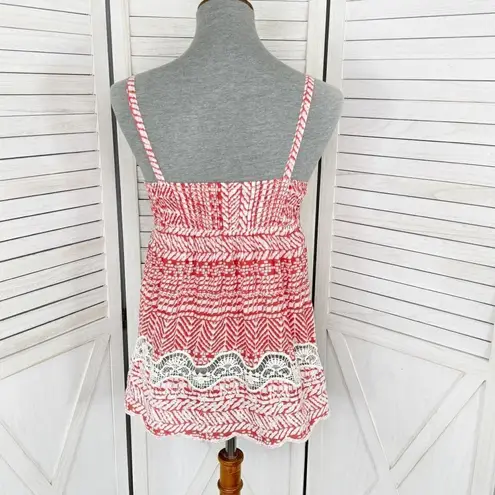Banana Republic  Printed Lace Trim Babydoll Tank Top Red XS