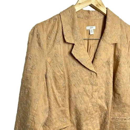J.Jill Ginger 100% Cotton Boho Embroidered Lined Blazer Jacket Size 12 p Tan Tan