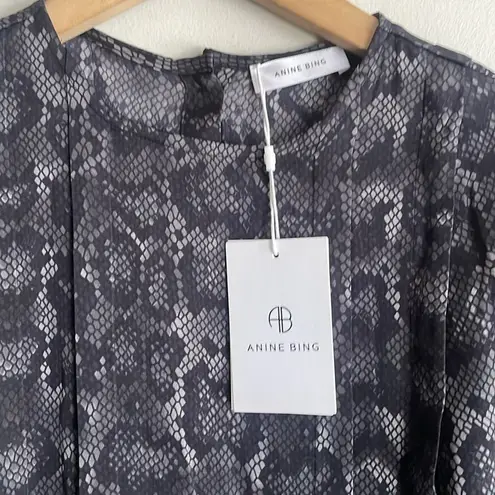 ANINE BING Renee Silk Python Print Blouse in Charcol