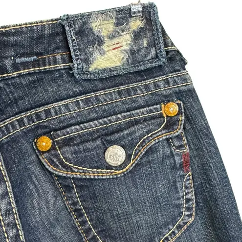 MEK Denim Women's Bootcut Jeans W29 L36 Distressed Dark Wash Mid Rise Blue Size 29