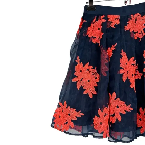 Maeve Navy Coral Floral Appliqué Circle Skirt size 0