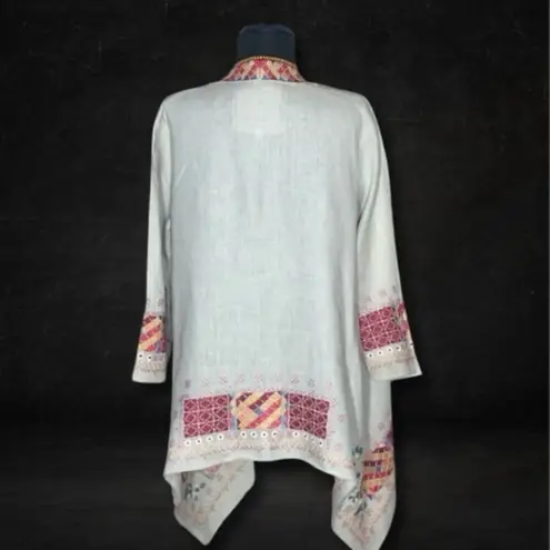 Johnny Was Kimono Cardigan Embroidered Boho Aztec Linen Multicolor Medium