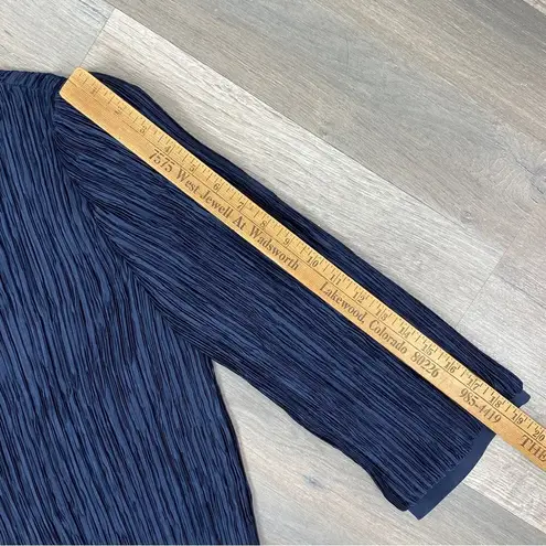 Vintage Pierre Labiche Plisse Satin Scrunch Pleated Puff Sleeve Blouse Blue 16 Blue