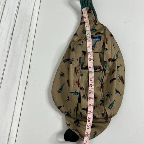 KAVU Rope Sling Bag Fish Hook Print Crossbody Backpack Tan