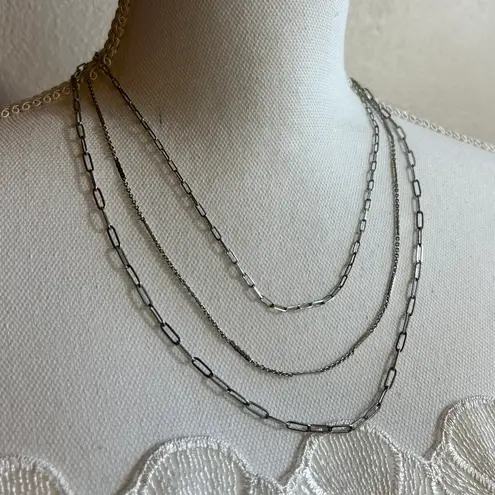 Layered silver tone chain necklace