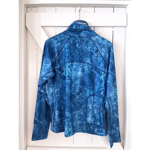 Coolibar UPF 50+ Sun Protection Top Women's L Blue Marble Print Long Sleeve Size L