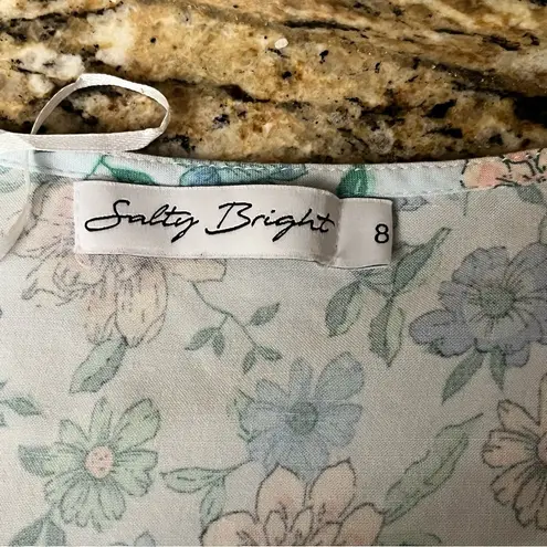 Salty Bright mini dress floral boho Cottegecore Peasent beach 8 Swing Casual Blue