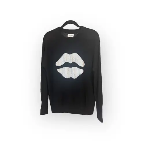 Lauren Moshi ᨎ Ladona X White Mouth Lightweight Knit Cashmere Sweater ᨎ Black S