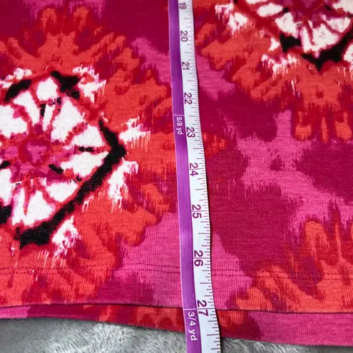 Karen Scott Tunic Top Womens 3X Pink/Orange Abstract Print V Neck Lace Trim Arts