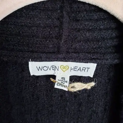 Woven Heart Waffle Stitch Cardigan in Black
