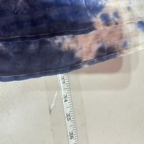 Kori America Womens Tie Dye Line Blend Button Down Shirt Blue White Tunic Medium