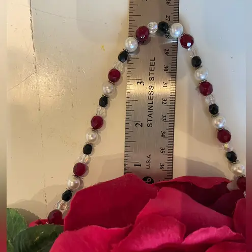 Marigot Small Purse Rose Shape Beaded Handle Evening Handbag Ladies Lunch Galas Red