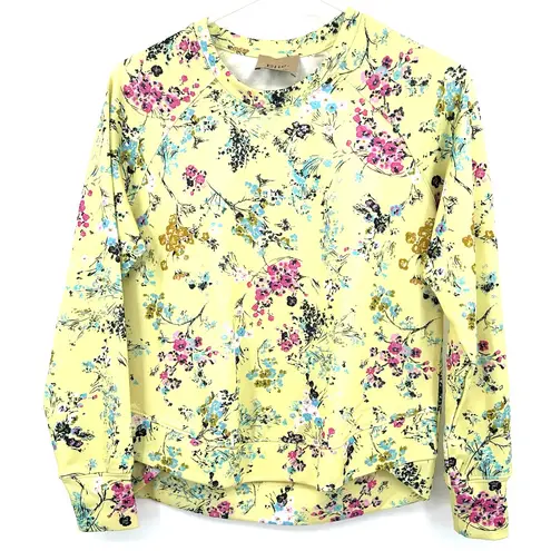 Elie Tahari Size XS Long-Sleeve Crewneck Pullover Yellow Pink Blue Floral Print