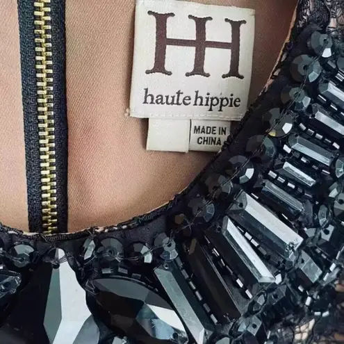Haute Hippie NWT Black Lined Lace Sleeveless Beaded Dress Size 8 MSRP $495