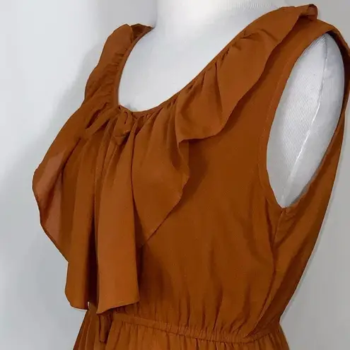 YA Los Angeles Burnt Sienna Sleeveless Ruffle Top Tier Bottom Casual Dress M