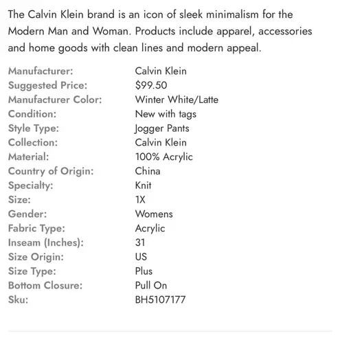 Calvin Klein NWT  Joggers Plus Size Knit Pants Cream/Gray/Tan Women’s Size 3X $99 - Image 5