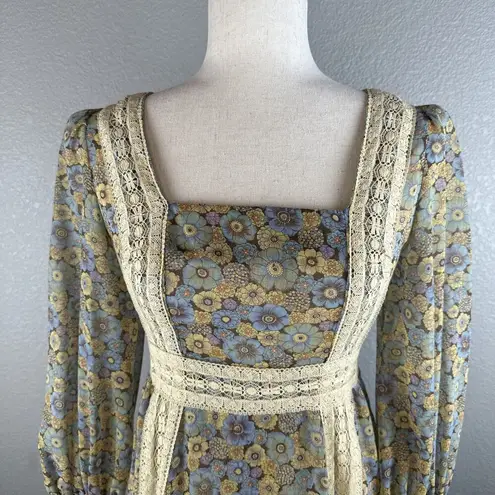 Gunne Sax Black Label Vintage Floral Cottage Prairie Dress Size 9 S Long Sleeve