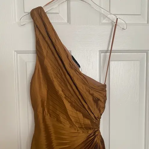 Petal and Pup Kleo One Shoulder Maxi Dress Golden Ochre Pleated Bridesmaid