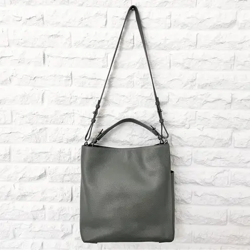 All Saints Green-Grey ‘Mast’ Pebbled Leather Shoulder Bag in “Light Slate”