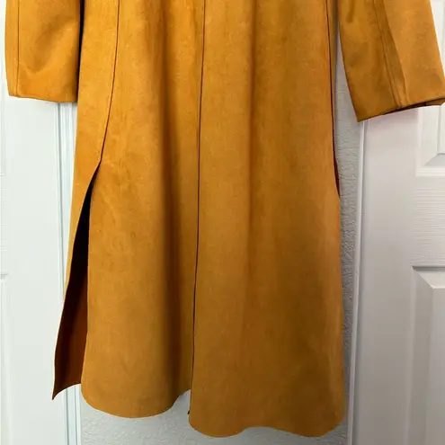 Solitaire • Faux Suede Long Jacket Coat • XL • Mustard Yellow Orange • Pockets