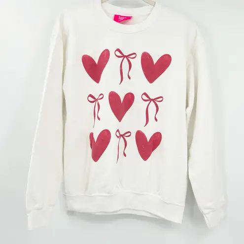 Super Mrkt. Womens Lounge Romantic Valentines Day Bow Heart Sweatshirt Size S/M White
