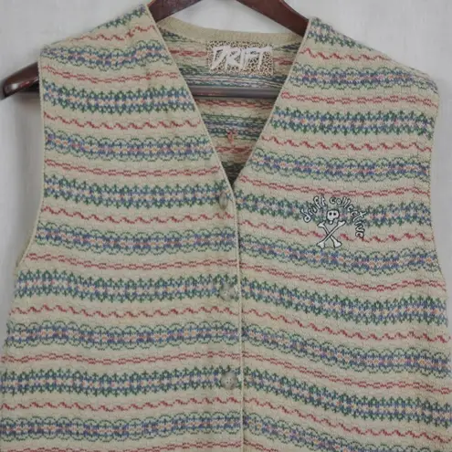 Drift Collective Logo Embroidered Button Up Sweater Vest Tan Size M