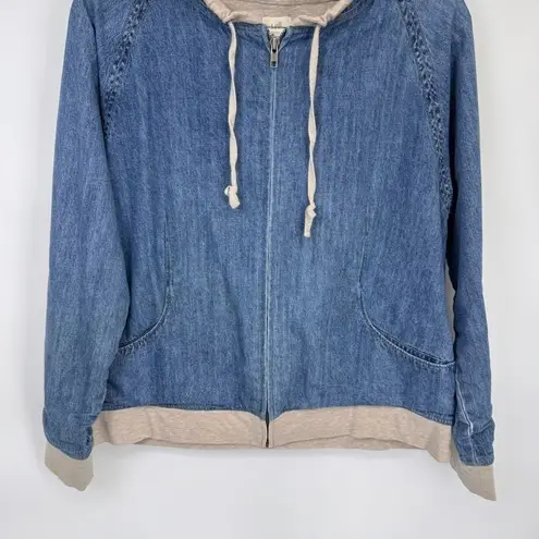 J. Jill Jean Jacket Womens Small Blue Oatmeal Cotton Tshirt Lined Pockets Hood