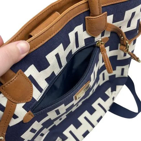 Tommy Hilfiger Navy Faux Leather Brown Trim Tote Handbag Crossbody