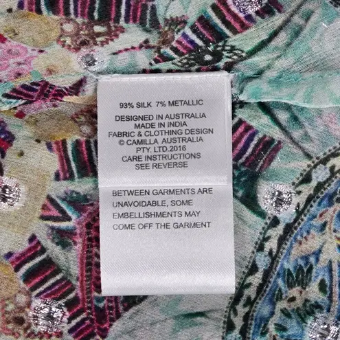 Camilla Silk Drop Shoulder Metallic Sparkle Embellished Boho Top Blouse XS