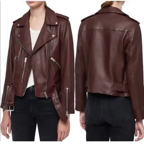 All Saints Balfern Leather Biker Jacket In Deep Berry Size 2 NEW