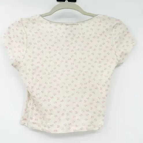 Just Polly Womens Coquette Square Neck Bow Print Baby Tee Crop Top Size M Pink Size M