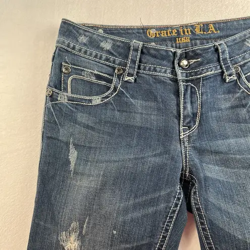 GRACE IN LA Jrs 11 Jeans Low Rise Straight Leg Denim Stretch Grunge Festival