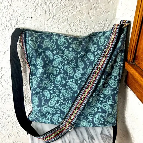 BOHO Paisley & Fringe Crossbody Tote Bag Blue