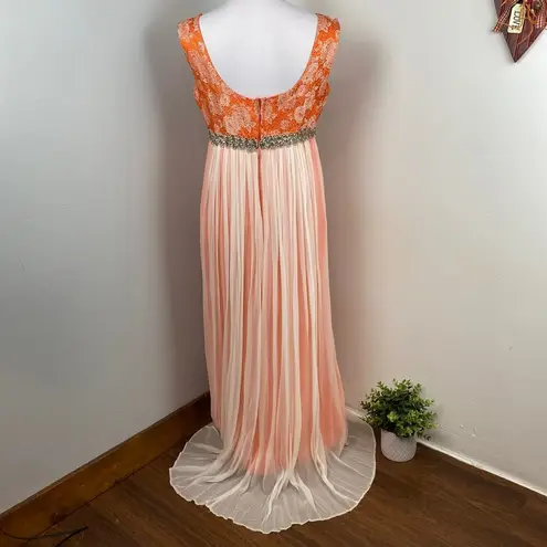 Vintage 60s Orange Empire Waist Sleeveless Chiffon Maxi Gown Size M