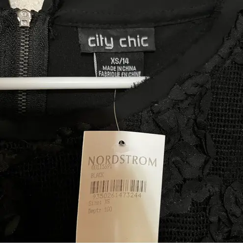 City Chic black 3D garden floral mesh cropped short sleeve blouse NEW XS/14