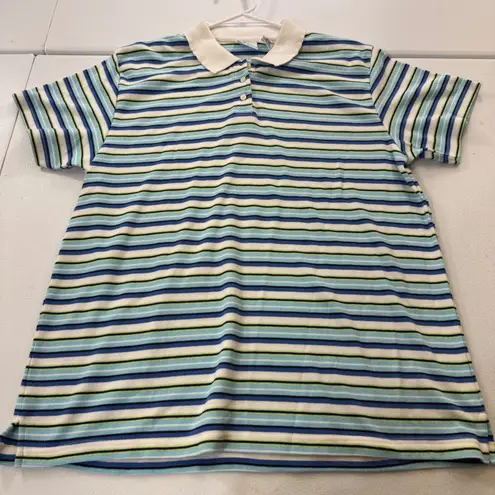 Bobbie Brooks Ladies xl Striped Polo Shirt Blue Green White Nautical Cool color